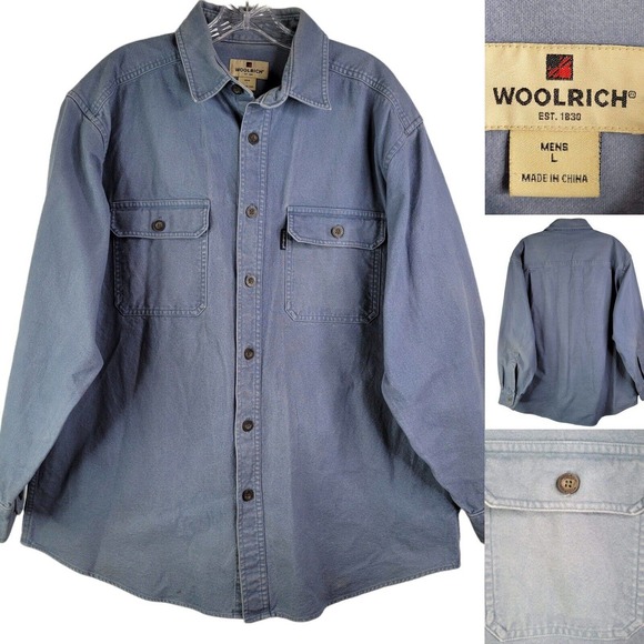 Woolrich Mens Shirt Large Slate Blue Flannel Button Down Long Sleeve Chamois - Picture 1 of 8
